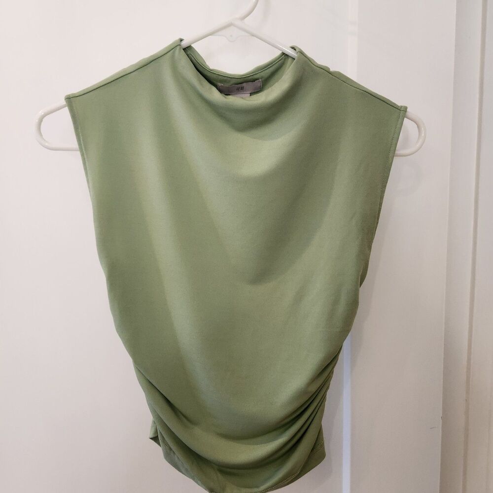 H&M Sleeveless Mock Turtleneck Crop Top Green XS
